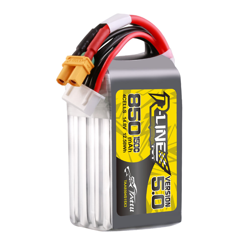 Tattu 850mAh 4S 150C 14.8V R-Line Version 5.0 Lipo Battery Pack With XT30U-F Plug