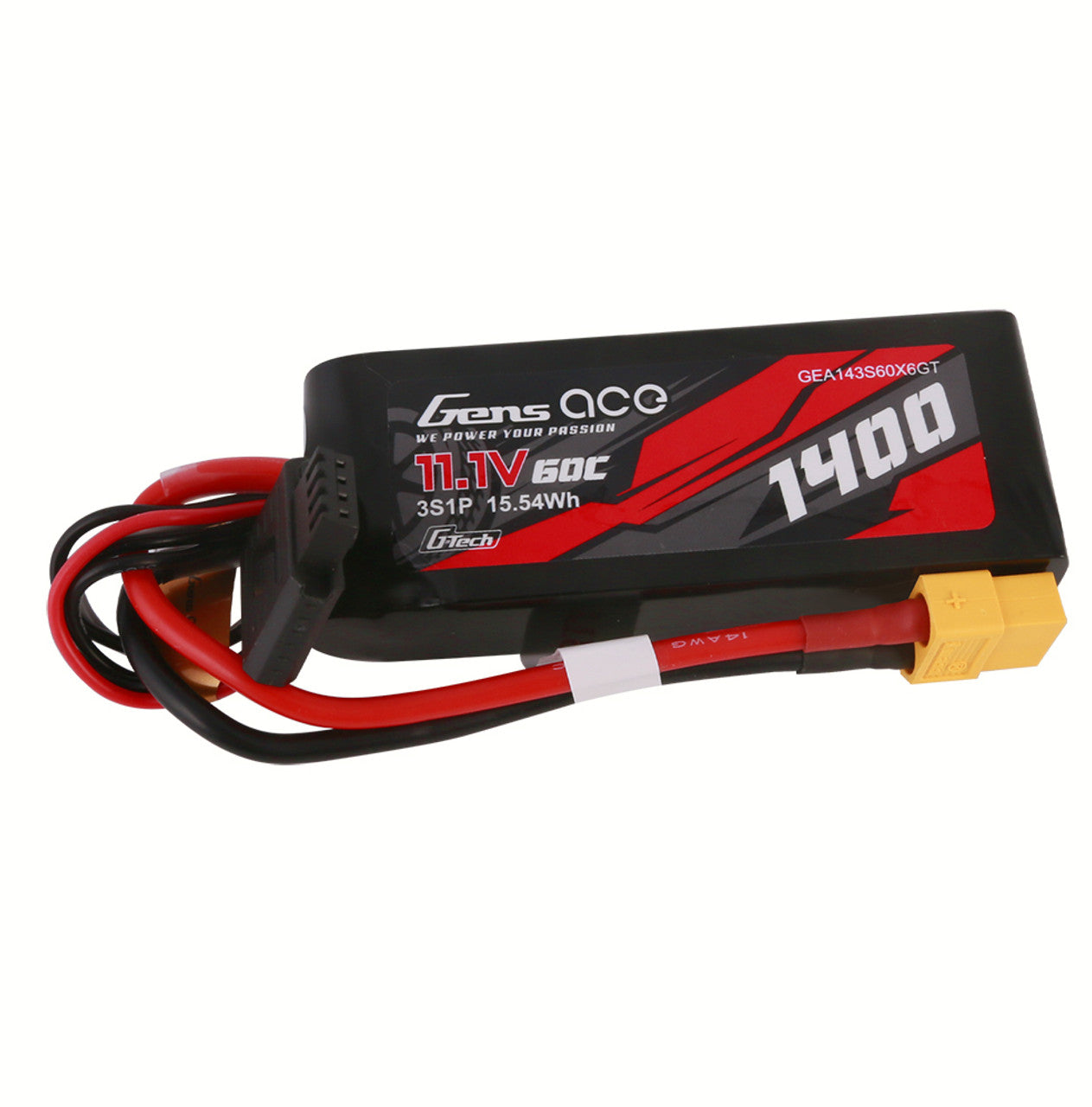 Gens Ace 1400mAh 3S 60C 11.1V G-Tech Lipo Battery Pack With XT60 Plug