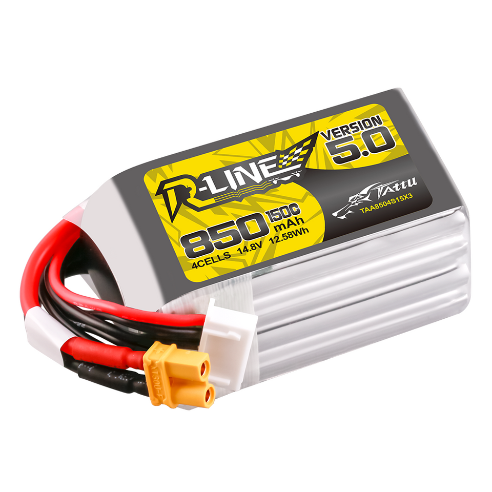 Tattu 850mAh 4S 150C 14.8V R-Line Version 5.0 Lipo Battery Pack With XT30U-F Plug