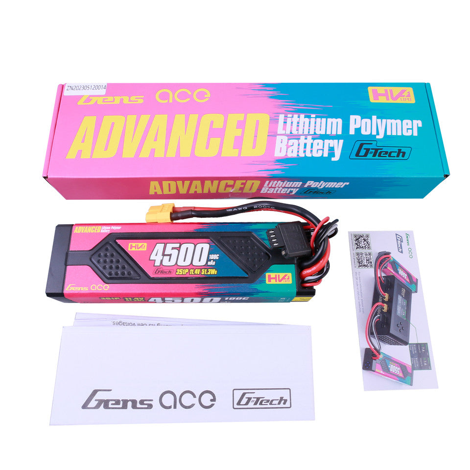 Gens Ace 4500mAh 3S 100C 11.4V HardCase G-Tech Advanced Lipo Battery Pack With XT60 Plug