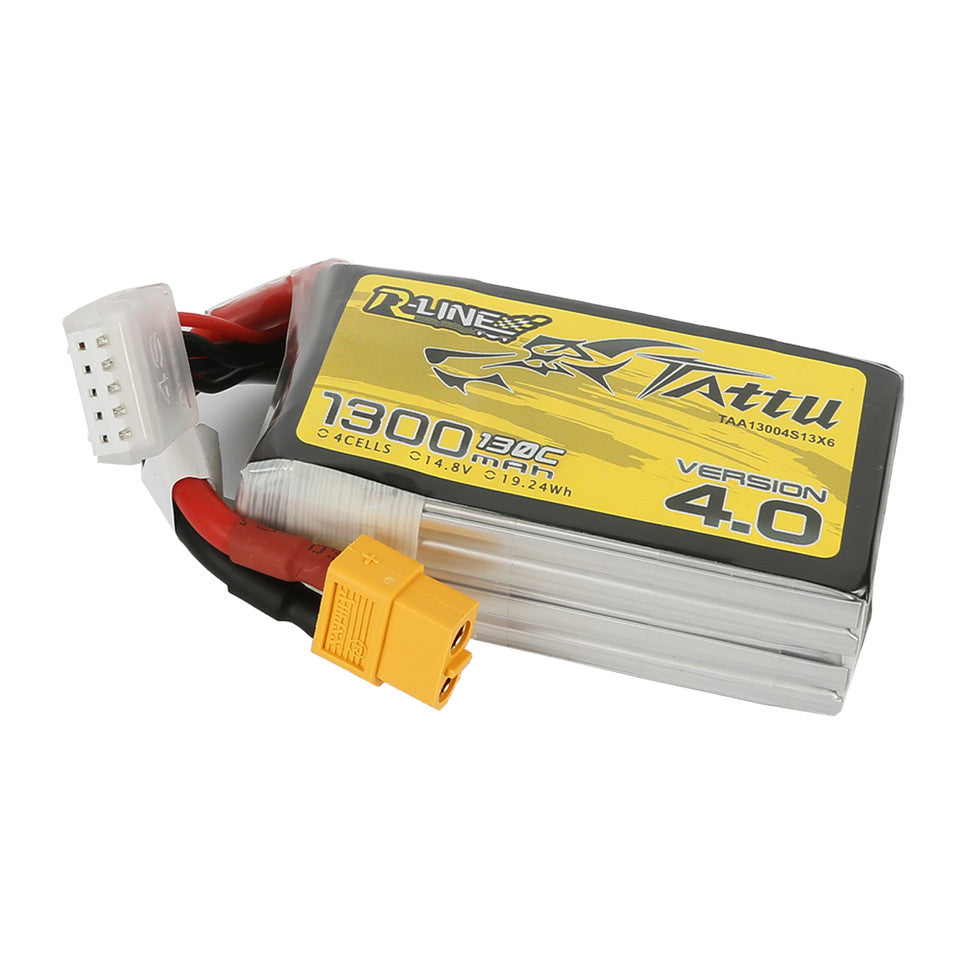 Tattu 1300mAh 4s 130C 14.8V R-Line Version 4.0 Lipo Battery Pack With XT60 Plug