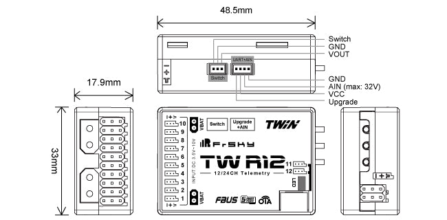 FrSky  DUAL 2.4GHz TW R12 Receiver